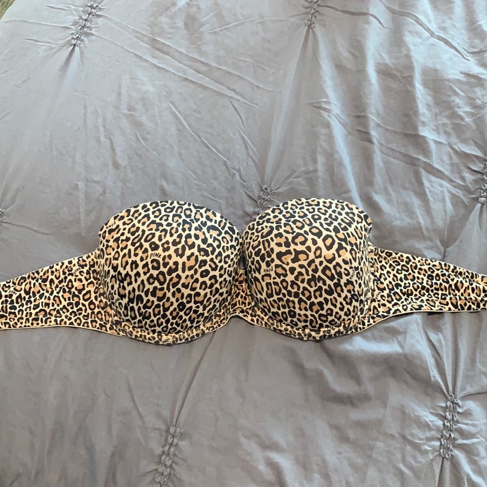 PINK Leopard Print Strapless Bra